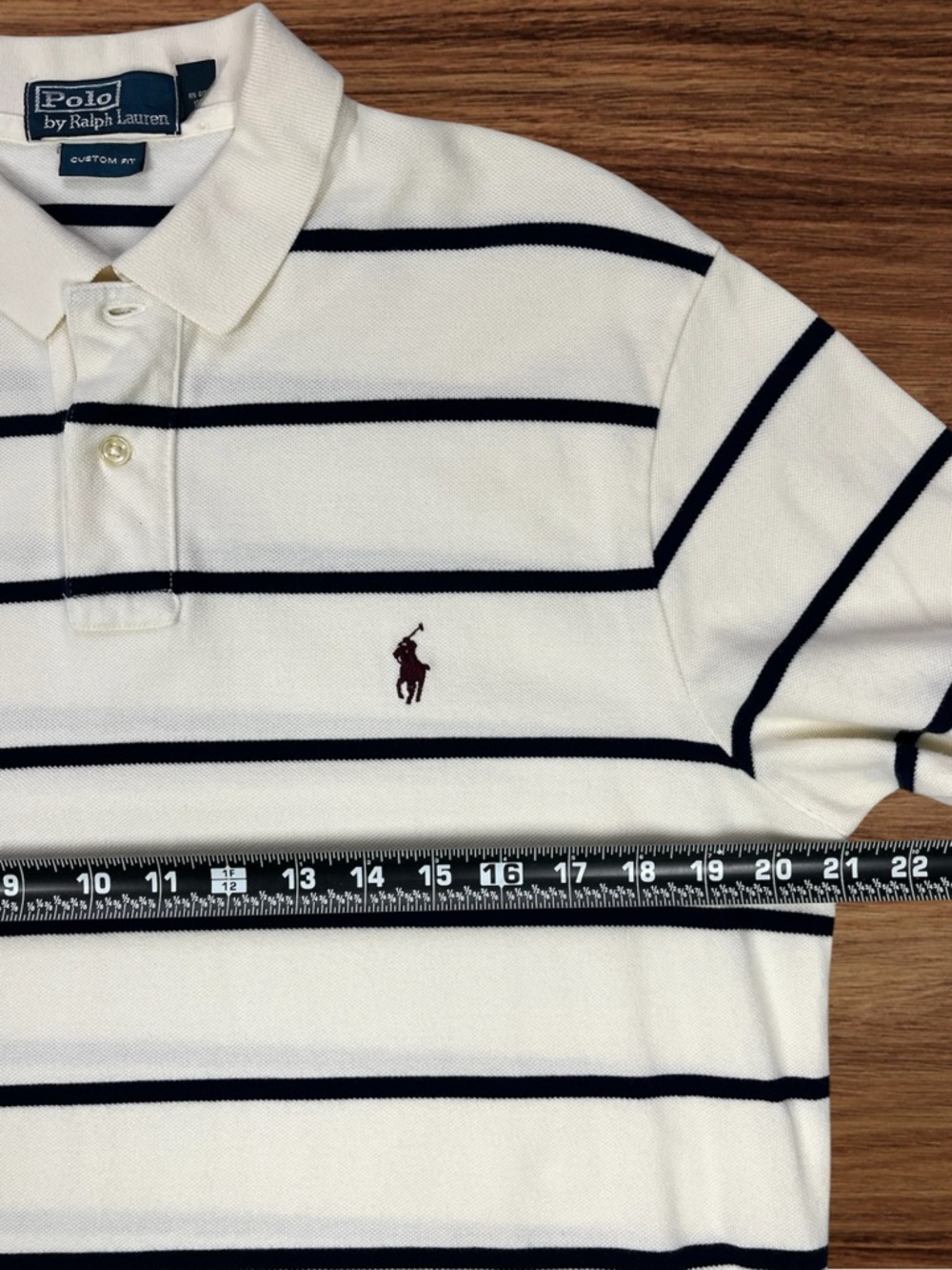 Polo Ralph Lauren Men’s Cream/Blue Stripes 100% Cotton Polo. Custom Fit. Large - Picture 5 of 6